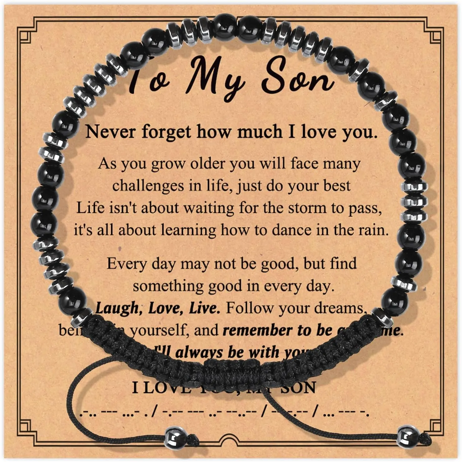 Morse Code Bracelet for Women Men, To My Son/Lover Bracelets Gifts, Inspirational Gifts Bracelets, Adjustable Braided Bracelet, Minimalist Neutral Jewelry Gift for Birthday Anniversary