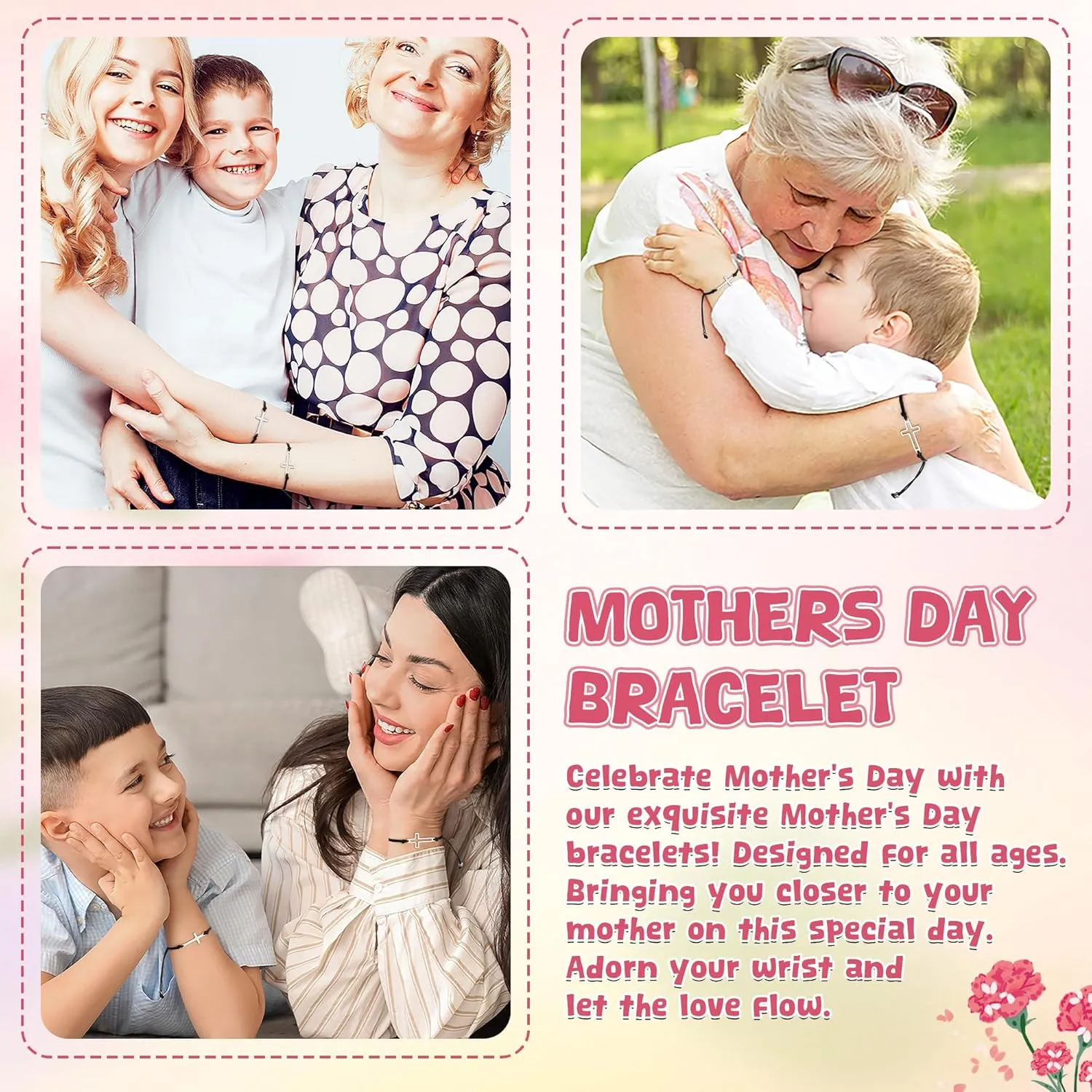 Mothers Day Bracelet Gifts, Adjustable Hearts Mother and Son Bracelet with Card, Celebrate Love Mothers Day Gifts for Grandma Son Accessories