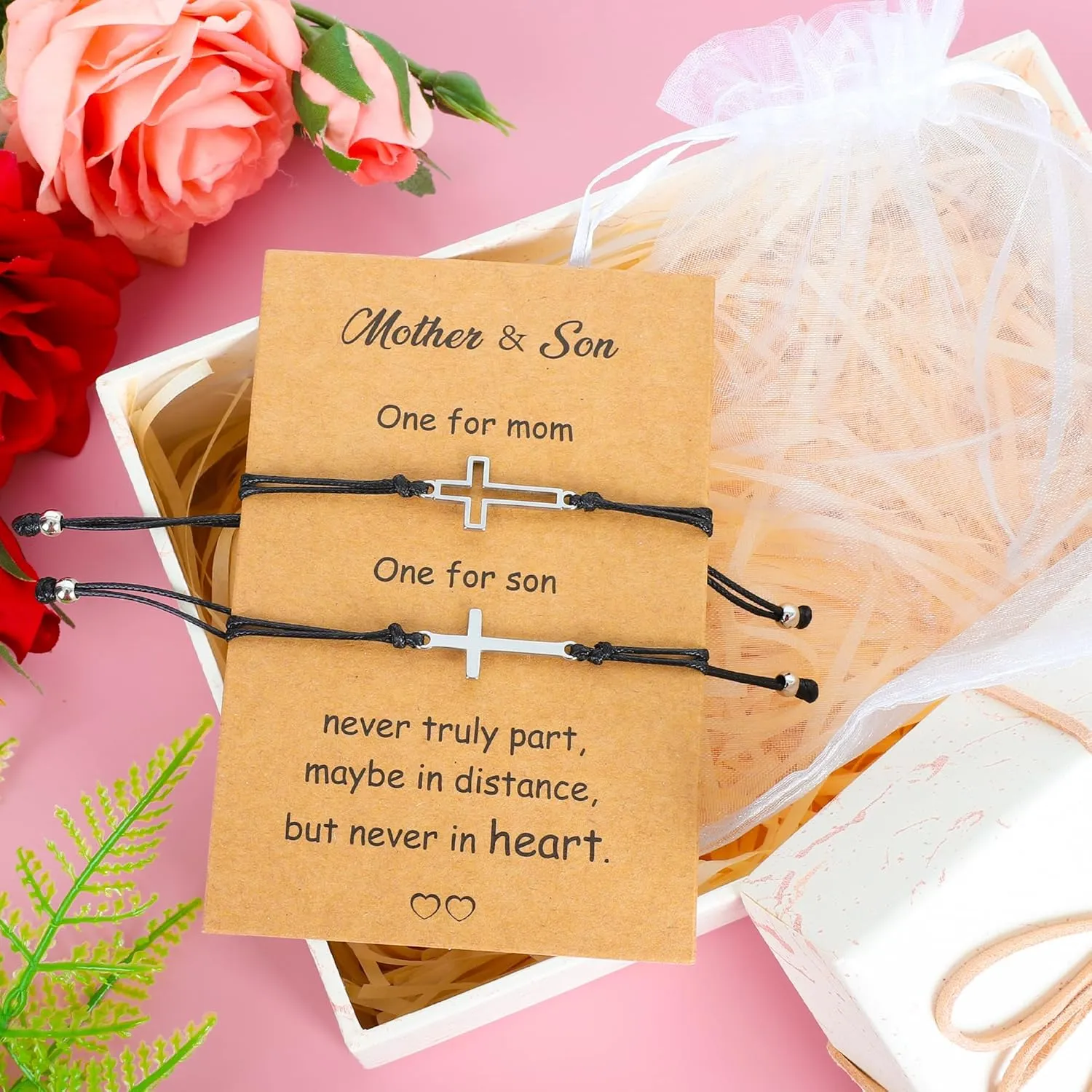 Mothers Day Bracelet Gifts, Adjustable Hearts Mother and Son Bracelet with Card, Celebrate Love Mothers Day Gifts for Grandma Son Accessories