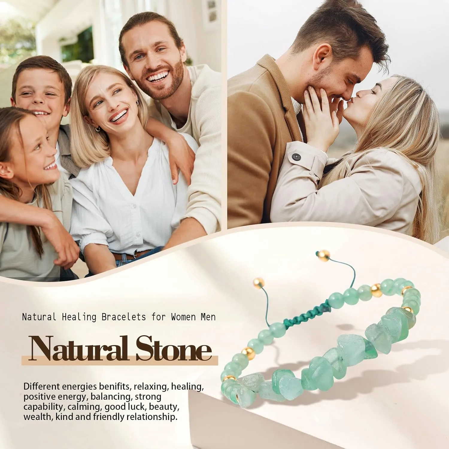 Mothers Day Gifts - Jade Bracelet for Women 7 Inch Natural Stone Green Energy Healing Bracelet Resizable Protection Bracelet for Men Gemstone Jewelry Christams Valentines Day Birthday Gifts