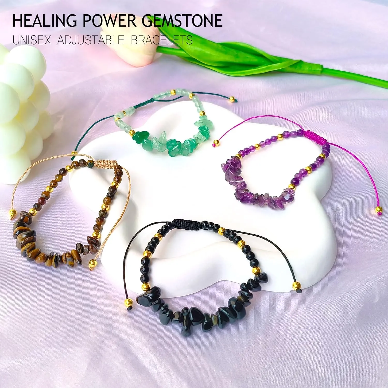 Mothers Day Gifts - Jade Bracelet for Women 7 Inch Natural Stone Green Energy Healing Bracelet Resizable Protection Bracelet for Men Gemstone Jewelry Christams Valentines Day Birthday Gifts