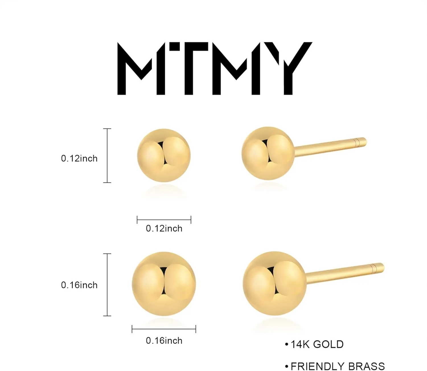 MTMY Gold Stud Earring for Women 2 Pairs of 14K Gold Plated Hypoallergenic Simple Small Stud Earring Set Tiny Bar, Circle, Heart, Triangle, Star, Crown, Flower Dainty Earrings Jewelry