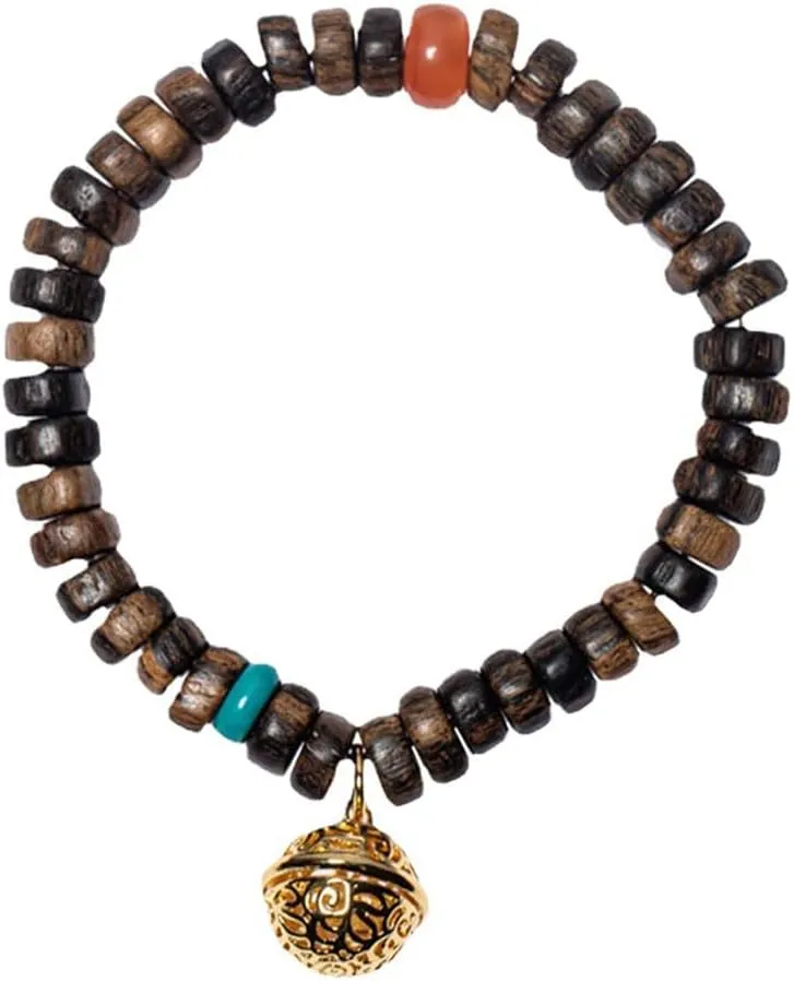 Natural Dalakan Agarwood Bracelet Bell Wooden Rosary Beads Bracelets Prayer Meditation Bracelet Accessories Jewelry