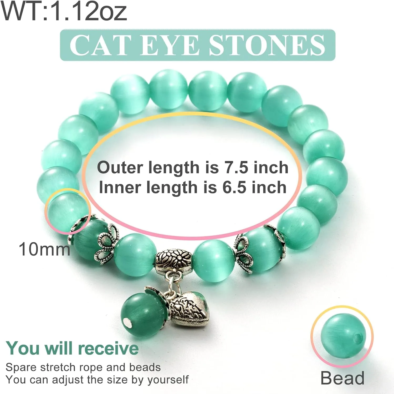 Natural Stretch Gemstone Bracelet Healing Stone Beaded Bracelets for Women Men Gifts (Unisex)