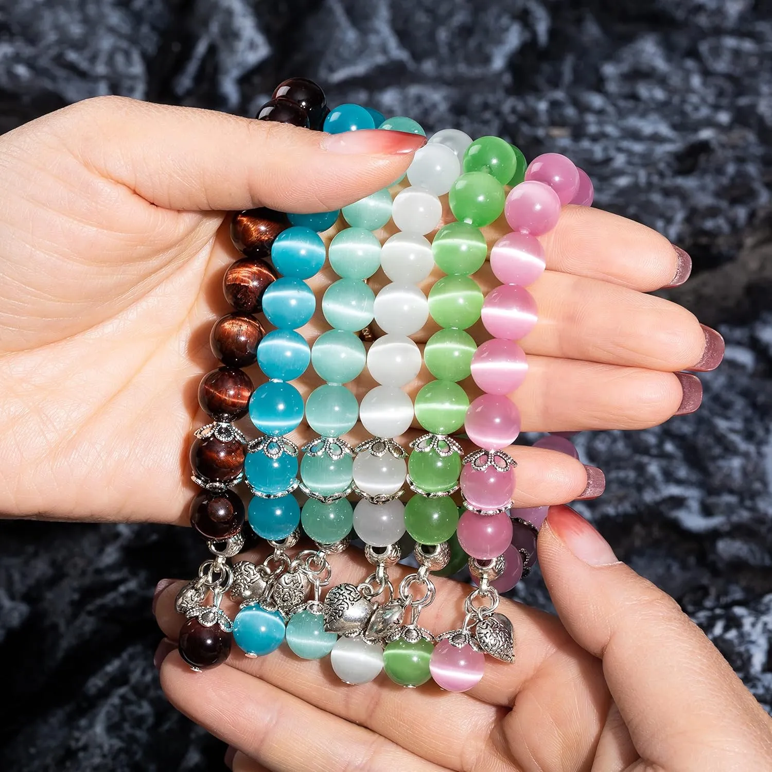 Natural Stretch Gemstone Bracelet Healing Stone Beaded Bracelets for Women Men Gifts (Unisex)
