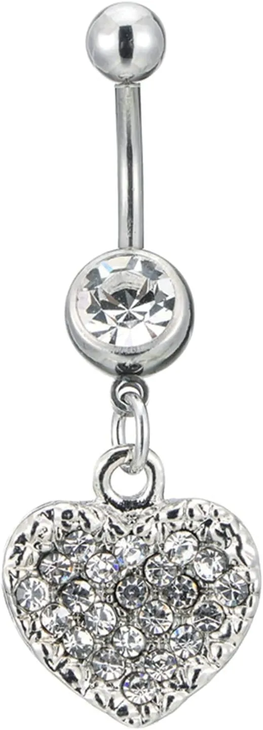 Navel Ring Surgical Stainless Steel, CZ Black Navel Rings for Women Heart Shaped White Navel Rings