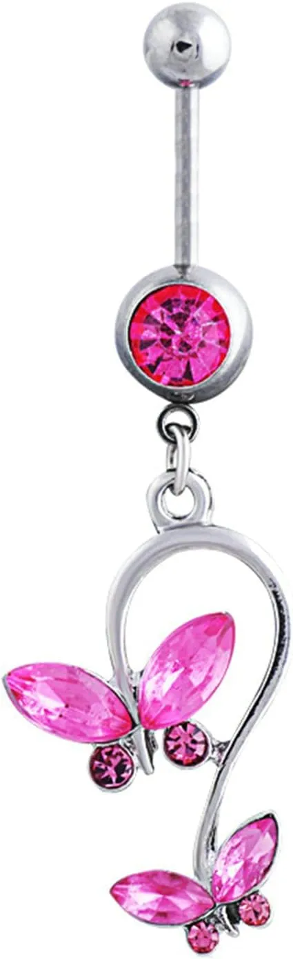 Navel Rings for Women Surgical Stainless, Butterfly Navel Rings for Women Personalized Cubic Zirconia Belly Rings Surgical Steel Dangling