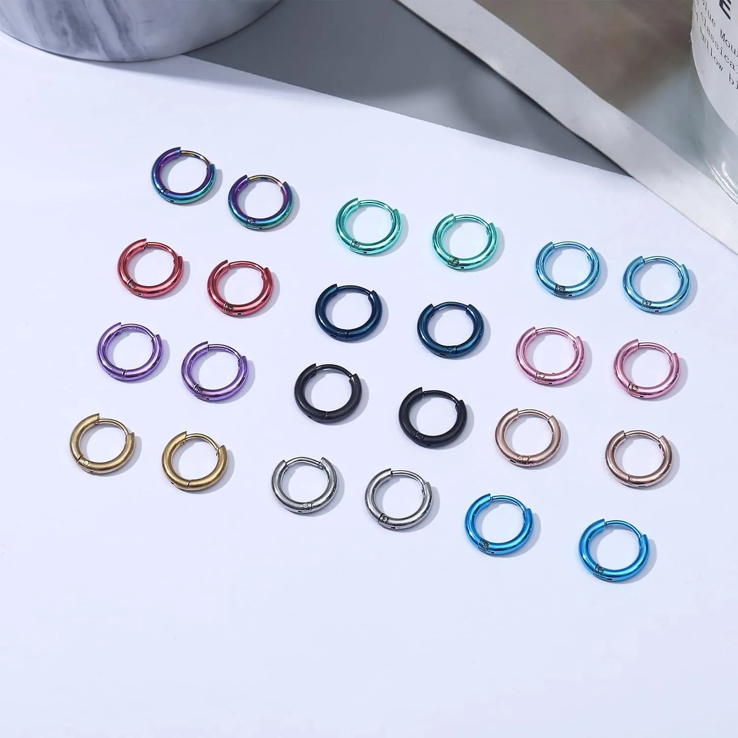 NEWITIN 12 Pairs Surgical Stainless Steel Hoop Earrings for Men Hypoallergenic Earring Huggie Cartilage Hoop Earring Set Colorful Small Hoop Earrings for Women Men