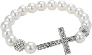 Nice for Cross Bracelets Imitation Pearl Bead Bracelet Jewelry Decor Gift for Wo