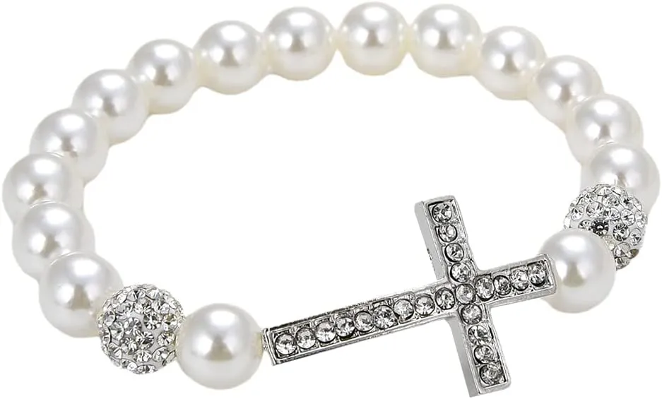 Nice for Cross Bracelets Imitation Pearl Bead Bracelet Jewelry Decor Gift for Wo