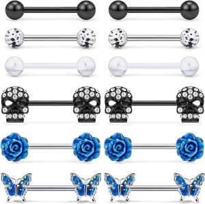 Nipple Rings for Women Nipple Piercing Jewelry 14G Nipple Rings Surgical Steel Screw Nipplerings Nipple Shield Ring Barbell Body Piercing Jewelry Set 9/16 Inch 14mm