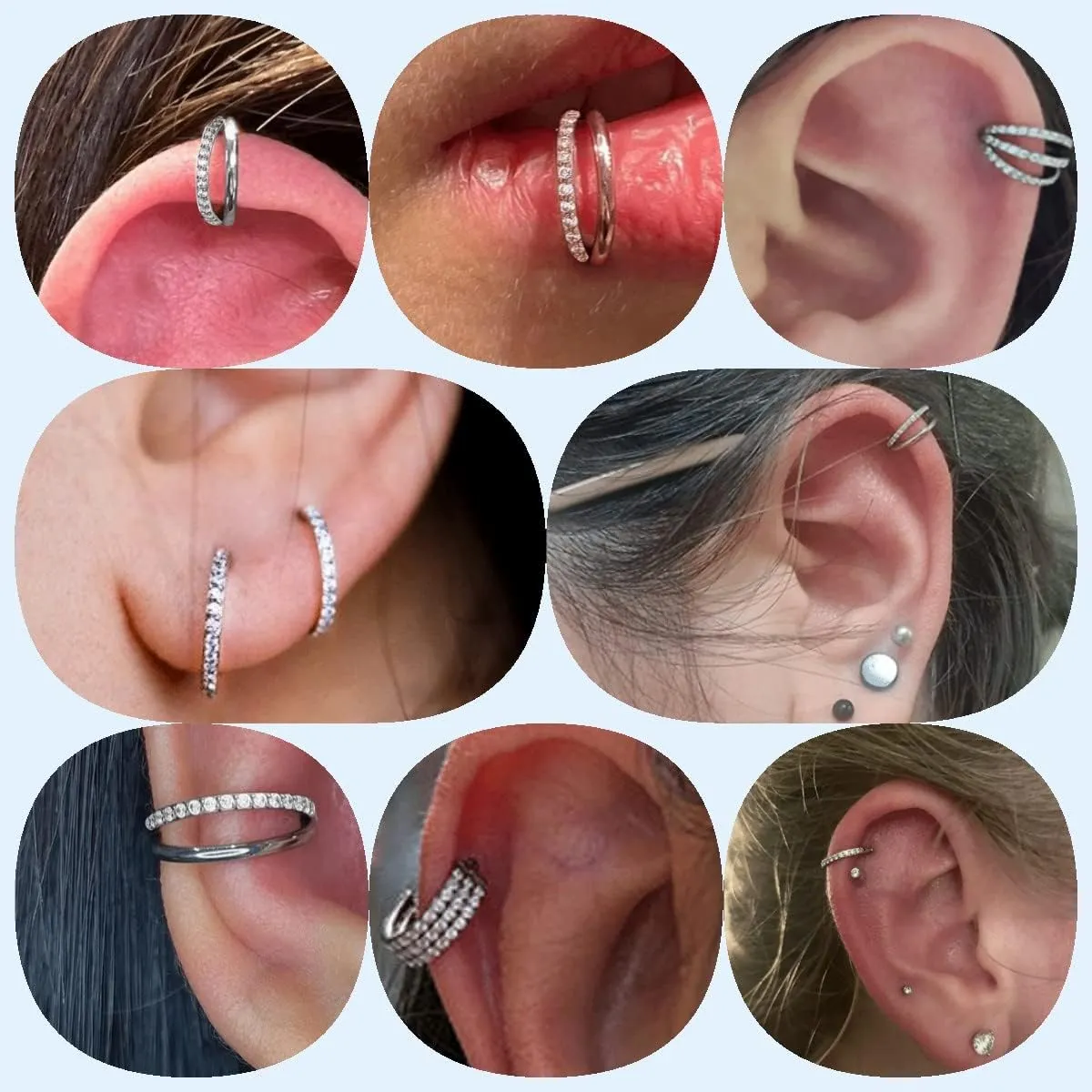 Nose Rings Hoops - 316L Surgical Steel Double Hoop Nose Rings 14G/16G/18G/20G Hinged CZ Conch Piercing Jewelry Septum Lip Rings Cartilage Earring Helix Rook Tragus Daith 6mm/8mm/10mm/12mm