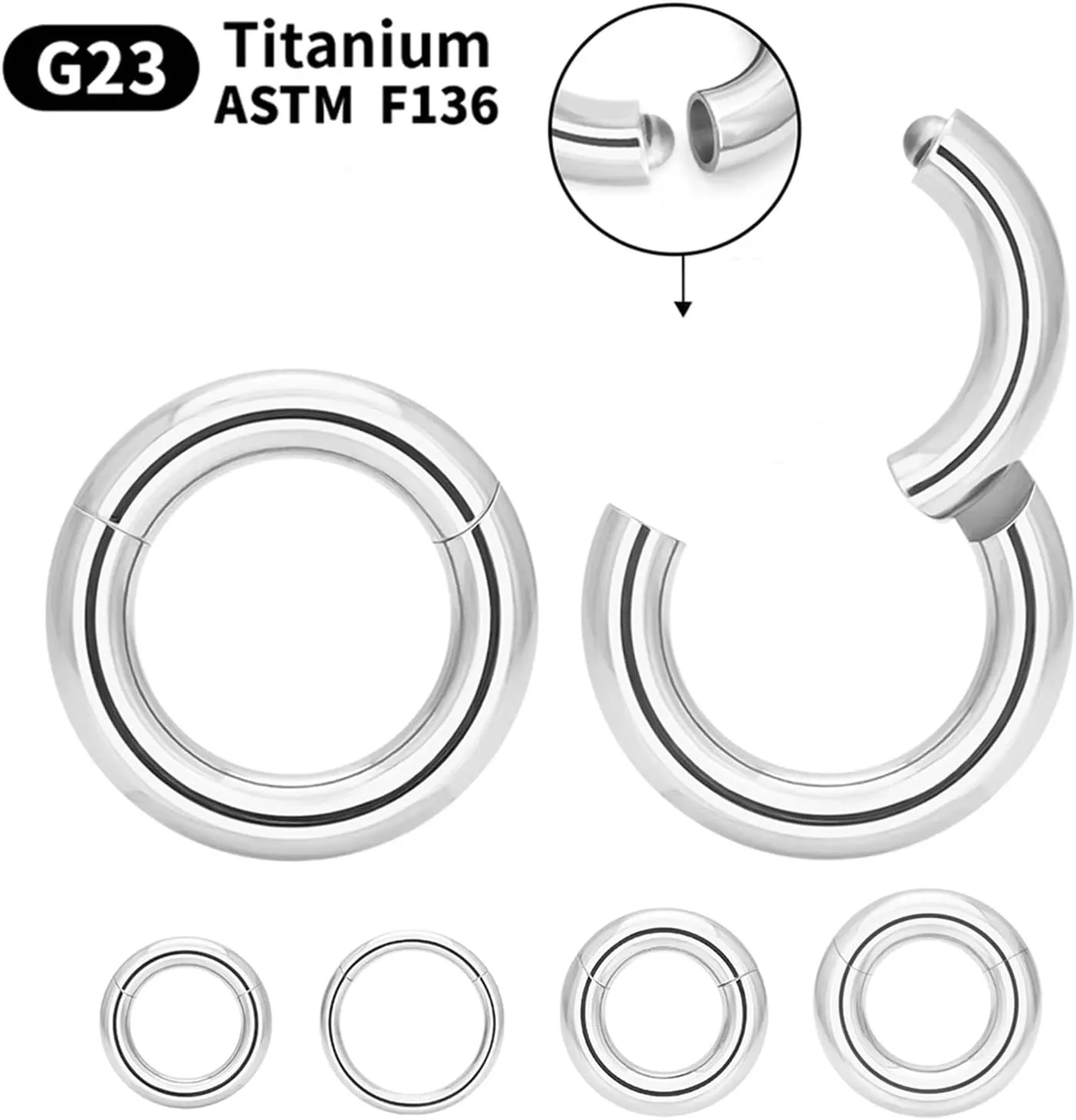 Ocptiy 8G 6G 4G 2G Titaniumm Hinged Septum Rings Clicker Medical Implant Grade Ear Gauges Hoop Earrings Stretching kit Hypoallergenic Thick Septum Nose Ring Piercing Jewelry Women Men 14mm 16mm 19mm