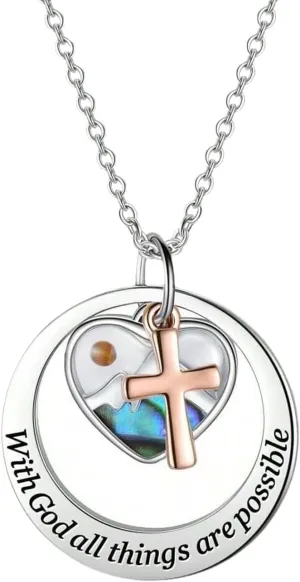 OIDEA Mustard Seed Necklace Gift Set: Colorful Abalone Shell Christian Faith Cross Necklace Stainless Steel Moutain Range Necklaces Jewelry Inspirational Gifts for Women Men