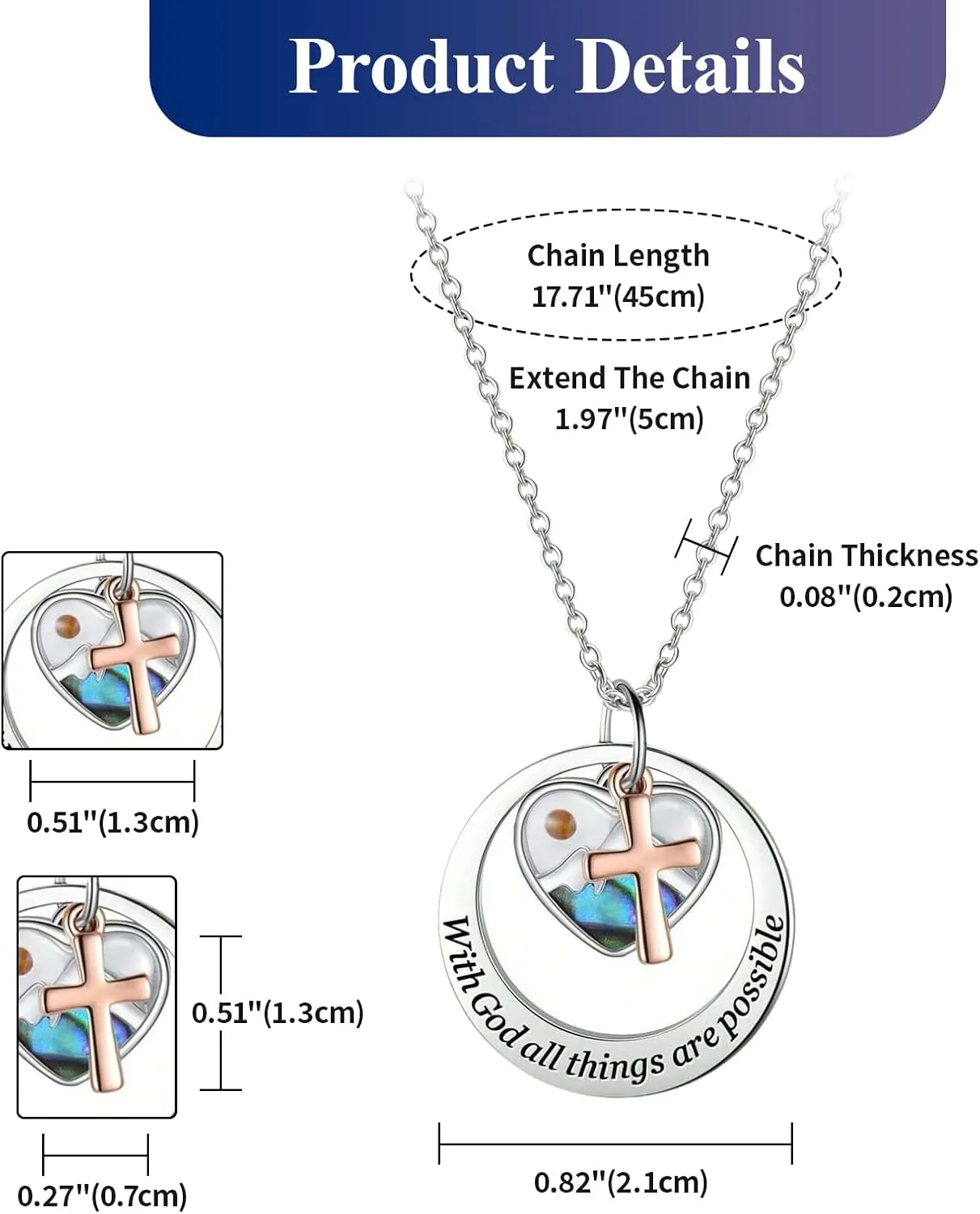 OIDEA Mustard Seed Necklace Gift Set: Colorful Abalone Shell Christian Faith Cross Necklace Stainless Steel Moutain Range Necklaces Jewelry Inspirational Gifts for Women Men