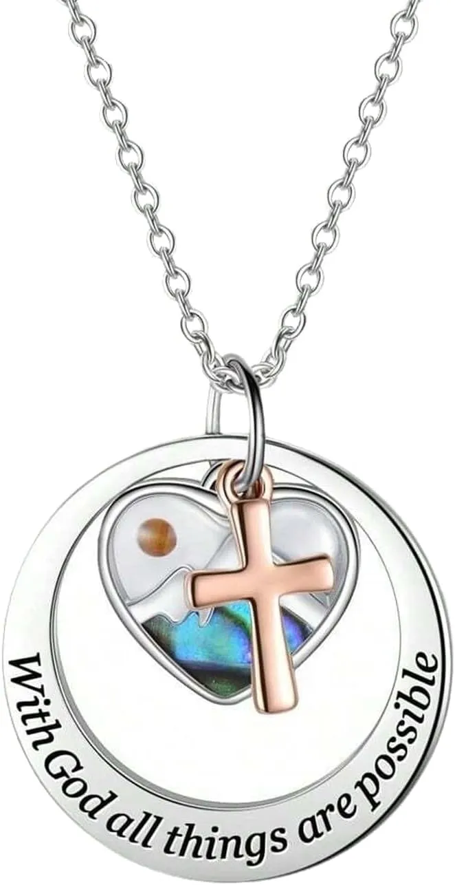 OIDEA Mustard Seed Necklace Gift Set: Colorful Abalone Shell Christian Faith Cross Necklace Stainless Steel Moutain Range Necklaces Jewelry Inspirational Gifts for Women Men