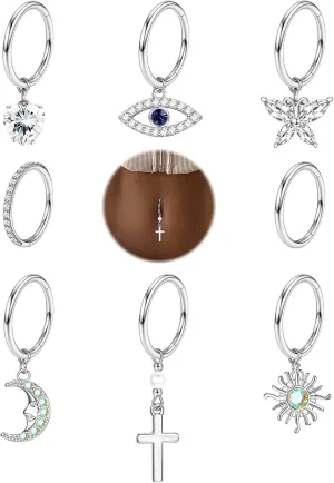 Orazio 14G Belly Button Hoop Rings - Surgical Steel Clicker, Hinged, Dangling Navel Rings in Gold & Silver Tone, 10mm & 12mm