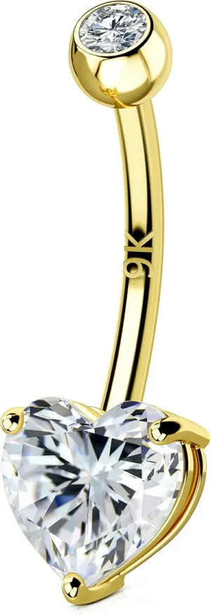 OUFER 14G Belly Rings, 9K Solid Gold Belly Button Rings, Heart Navel Rings, Internally Threaded Long Belly Piercing Jewelry for Women and Men