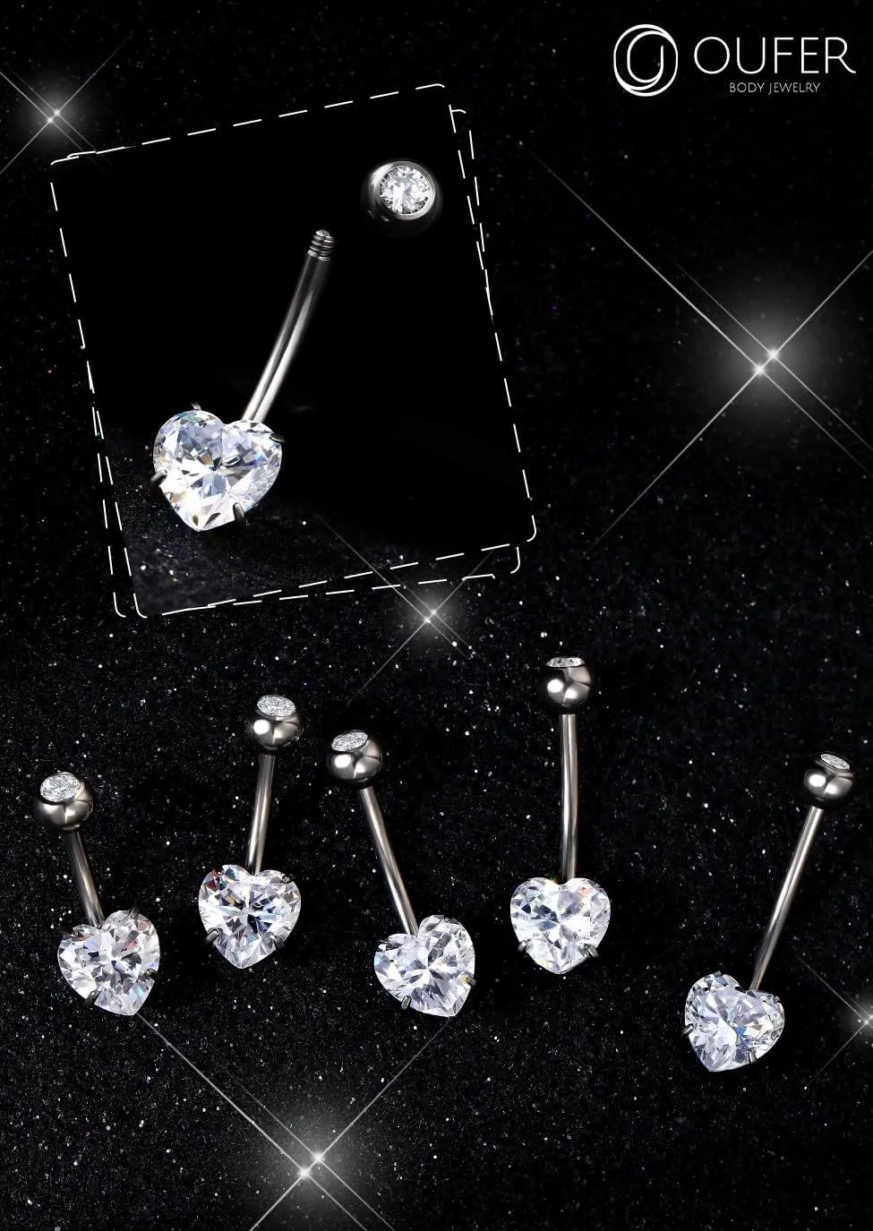 OUFER 14G Belly Rings, Belly Button Rings, G23 Solid Titanium Belly Piercing Jewelry, Heart Shaped Navel Piercing Jewelry, Belly Rings for Women Men