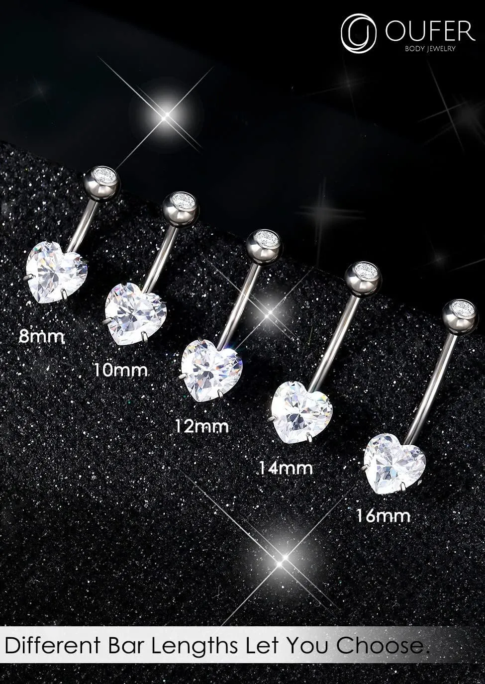 OUFER 14G Belly Rings, Belly Button Rings, G23 Solid Titanium Belly Piercing Jewelry, Heart Shaped Navel Piercing Jewelry, Belly Rings for Women Men