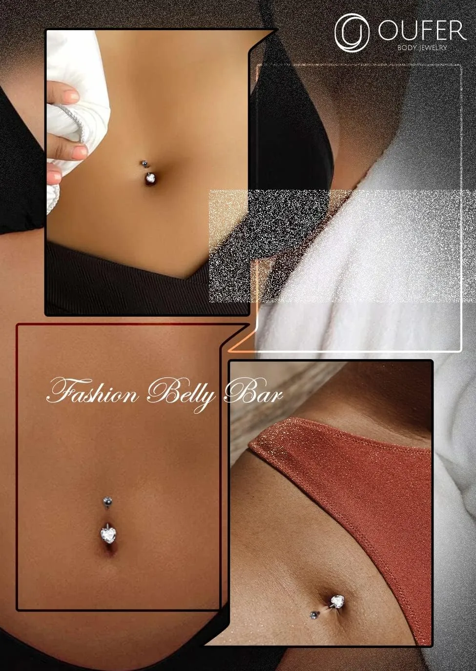 OUFER 14G Belly Rings, Belly Button Rings, G23 Solid Titanium Belly Piercing Jewelry, Heart Shaped Navel Piercing Jewelry, Belly Rings for Women Men