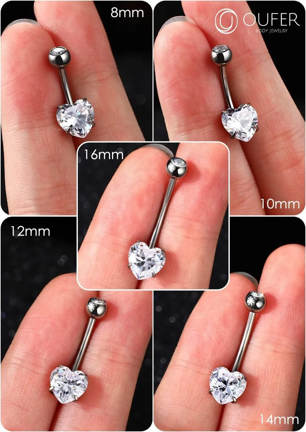 OUFER 14G Belly Rings, Belly Button Rings, G23 Solid Titanium Belly Piercing Jewelry, Heart Shaped Navel Piercing Jewelry, Belly Rings for Women Men