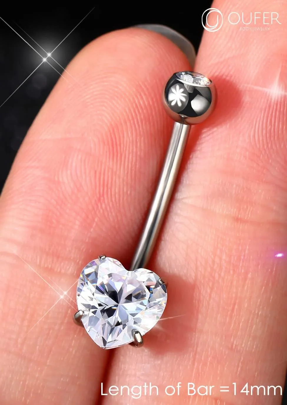 OUFER 14G Belly Rings, Belly Button Rings, G23 Solid Titanium Belly Piercing Jewelry, Heart Shaped Navel Piercing Jewelry, Belly Rings for Women Men