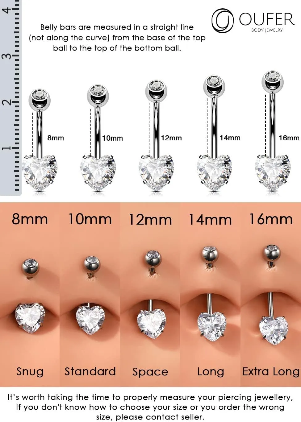 OUFER 14G Belly Rings, Belly Button Rings, G23 Solid Titanium Belly Piercing Jewelry, Heart Shaped Navel Piercing Jewelry, Belly Rings for Women Men