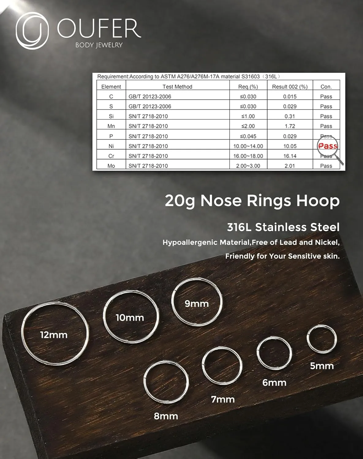 OUFER 20G/16g Nose Rings Hoops, 316L Surgical Steel Hinged Segment Nose rings for Women Men, Septum Lip Rings, Cartilage Helix Daith Tragus Rook Conch Ear Lobe Piercing Jewelry-6mm 7mm 8mm 9mm 10mm