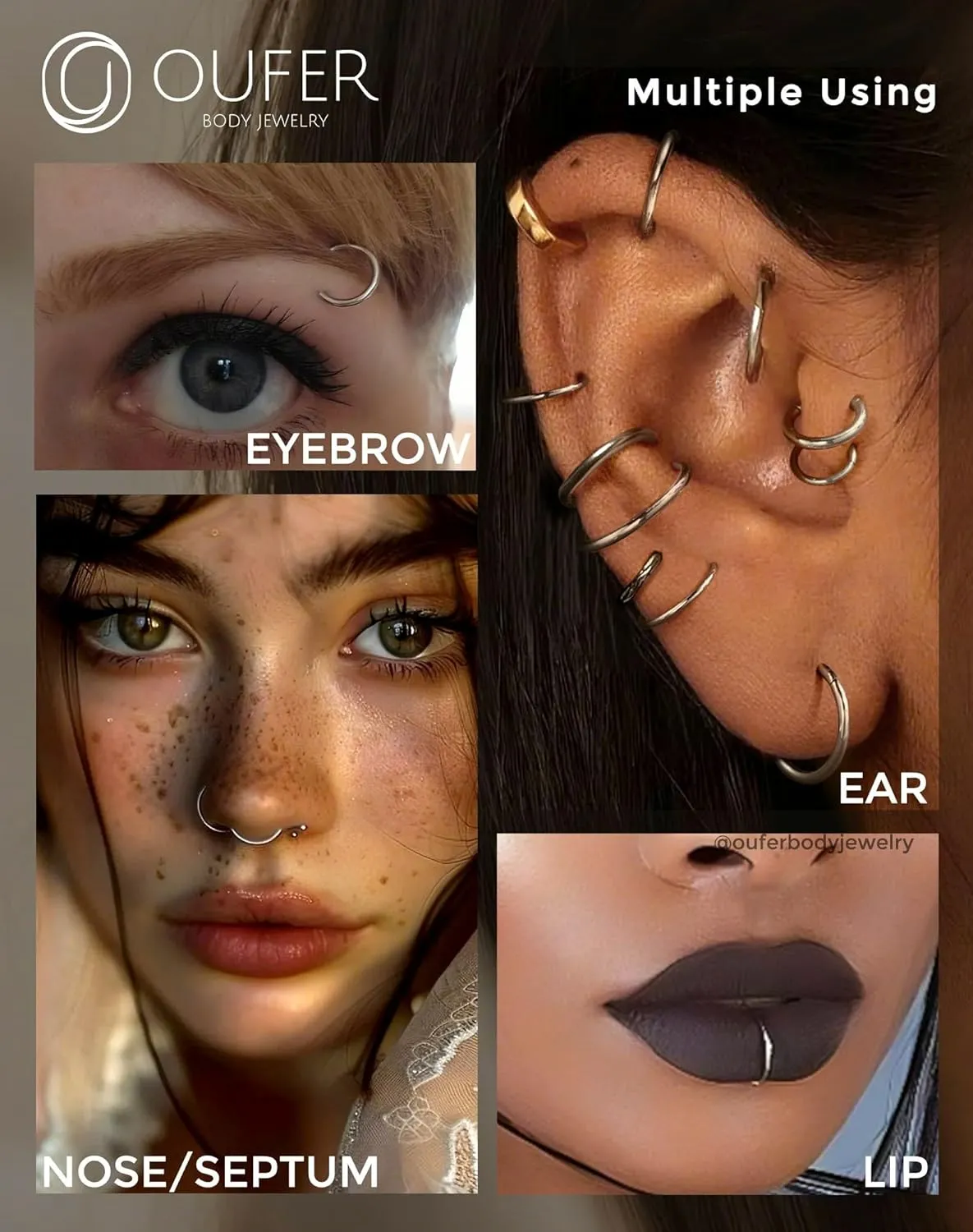OUFER 20G/16g Nose Rings Hoops, 316L Surgical Steel Hinged Segment Nose rings for Women Men, Septum Lip Rings, Cartilage Helix Daith Tragus Rook Conch Ear Lobe Piercing Jewelry-6mm 7mm 8mm 9mm 10mm