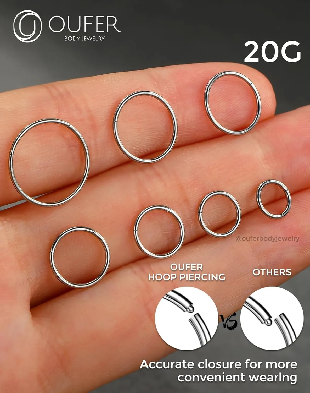 OUFER 20G/16g Nose Rings Hoops, 316L Surgical Steel Hinged Segment Nose rings for Women Men, Septum Lip Rings, Cartilage Helix Daith Tragus Rook Conch Ear Lobe Piercing Jewelry-6mm 7mm 8mm 9mm 10mm