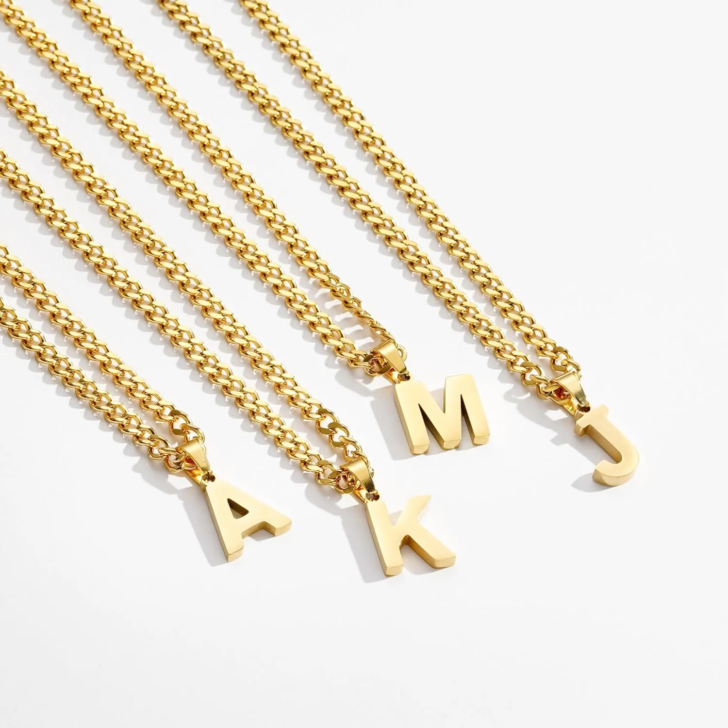 P.BLAKE Layered Initial A-Z Pendant Necklaces Graduation Gifts for Men Boys, Stainless Steel Letter Cuban Link Herringbone Chain Fashion Jewelry Gifts