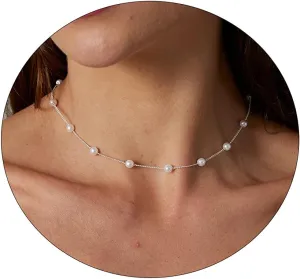 Pearl Necklaces for Women 14K Gold Plated Dainty Gold Pearl Pendant Necklace Layered Pearl Chain Necklace Freshwater Pearl Necklace Everyday Jewelry Gift