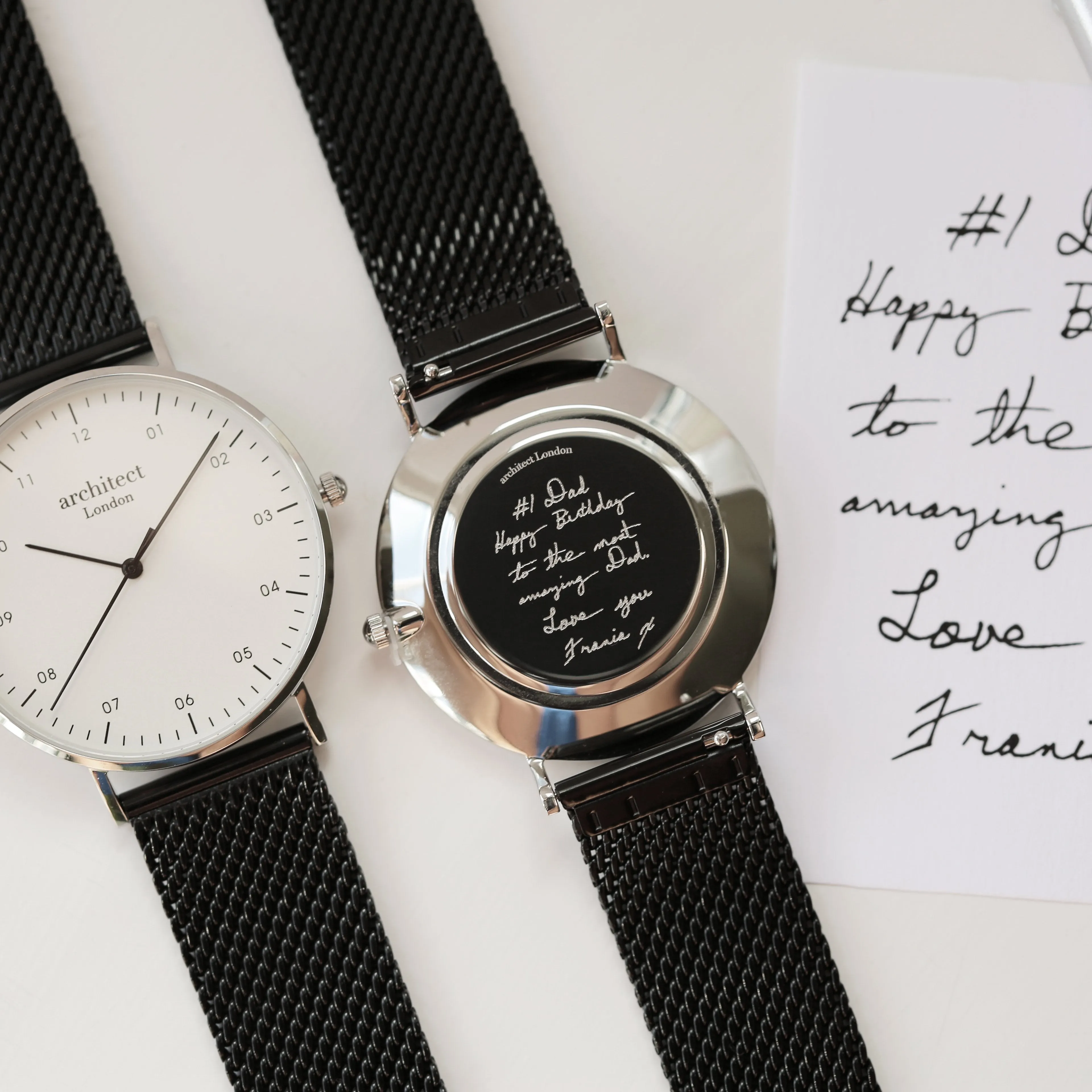 Personalised Handwriting Engraved Men's Architect Zephyr Watch   Pitch Black Mesh Strap