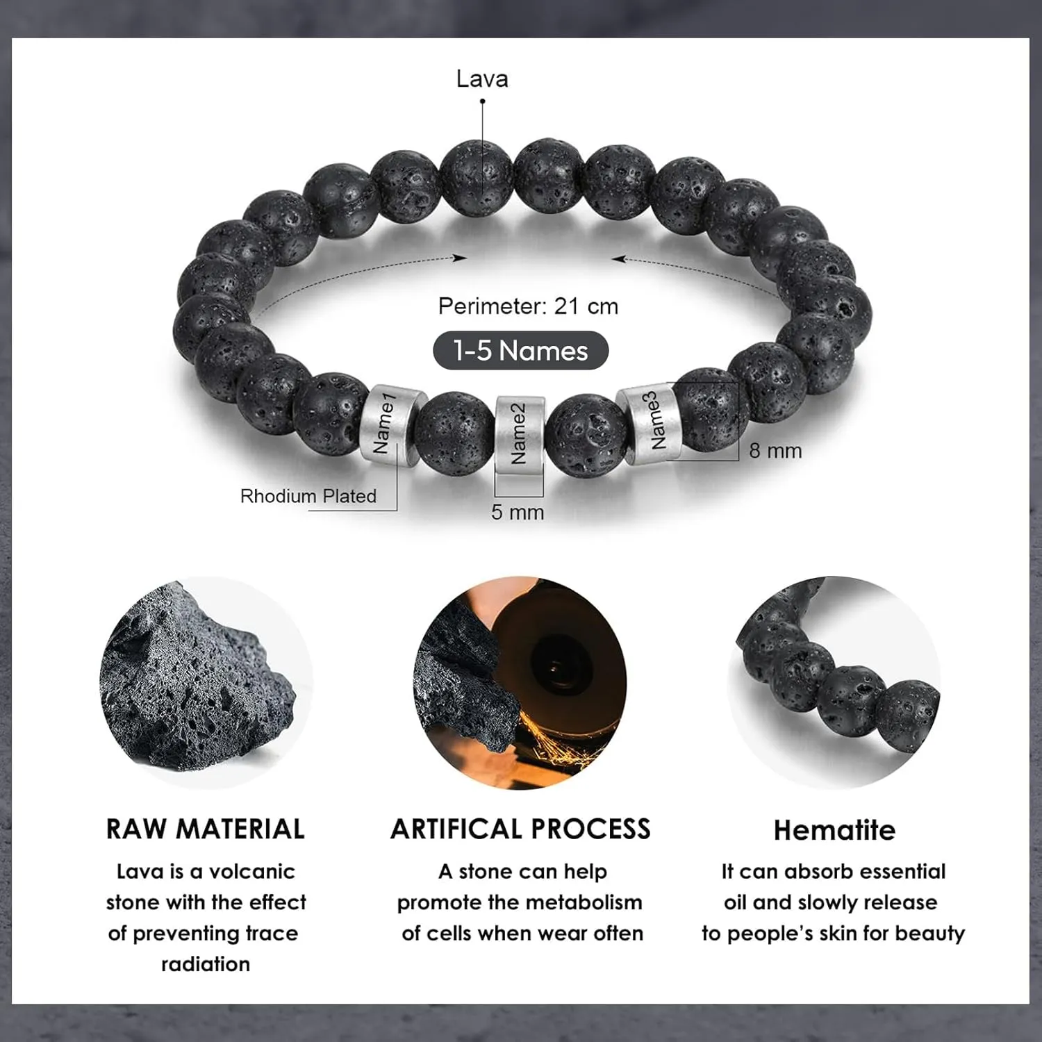Personalized Mens Beaded Bracelets Engraved Lava Beaded Bracelet Tiger Eye Beaded Bracelet with 1-5 Names Custom Chakra Bracelets for Men Dad Husband Birthday Gift