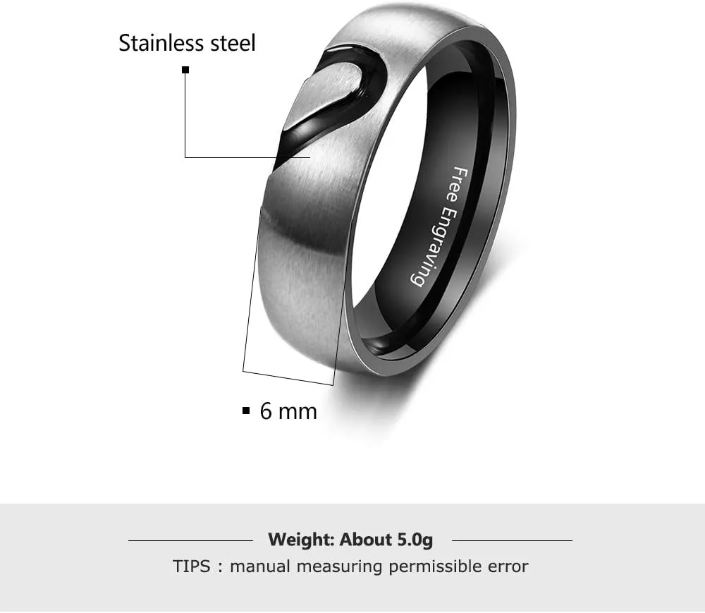 Personalized Promise Rings for Couples Stainless Steel Engagement Heart Rings Set Custom name Matching Wedding Rings for Her His Women Men Lover