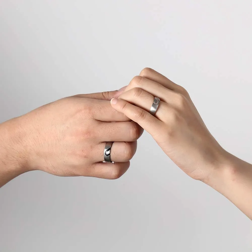Personalized Promise Rings for Couples Stainless Steel Engagement Heart Rings Set Custom name Matching Wedding Rings for Her His Women Men Lover
