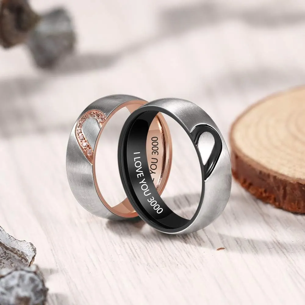 Personalized Promise Rings for Couples Stainless Steel Engagement Heart Rings Set Custom name Matching Wedding Rings for Her His Women Men Lover
