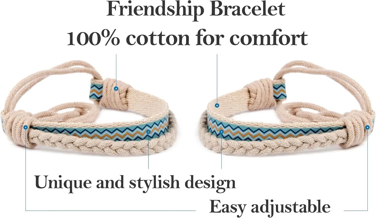 Pettsie Matching Friendship Bracelets, 2 Pack Set, Easy Adjustable, 100% Cotton