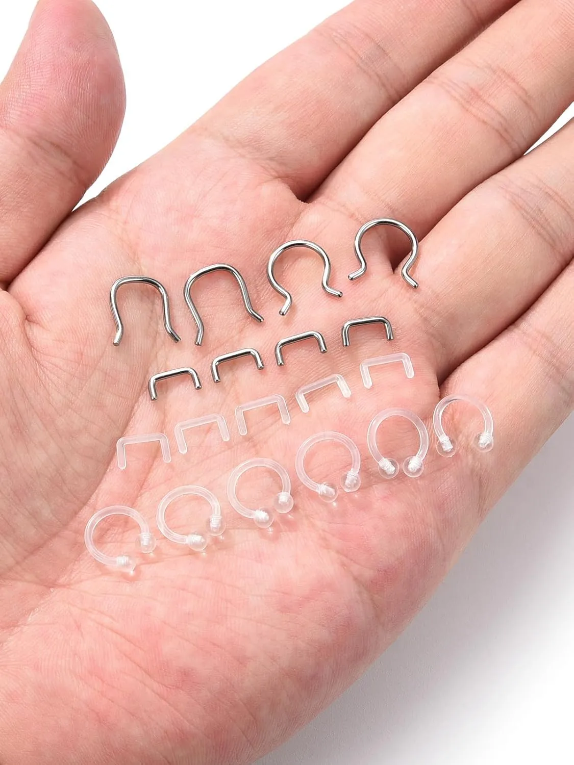 PiercingJ 20pcs 14G 16G Clear Bioflex Septum Rings Retainers Flexible Acrylic Nose Ring Retainer U-Shaped Piercing Hider Body Jewelry