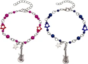 Pingyongchang Punk Hollow Star Pendant Bracelets Y2K Guitar Heart Matching Beaded Bracelet Couples Friends BFF Jewelry Gifts for Women