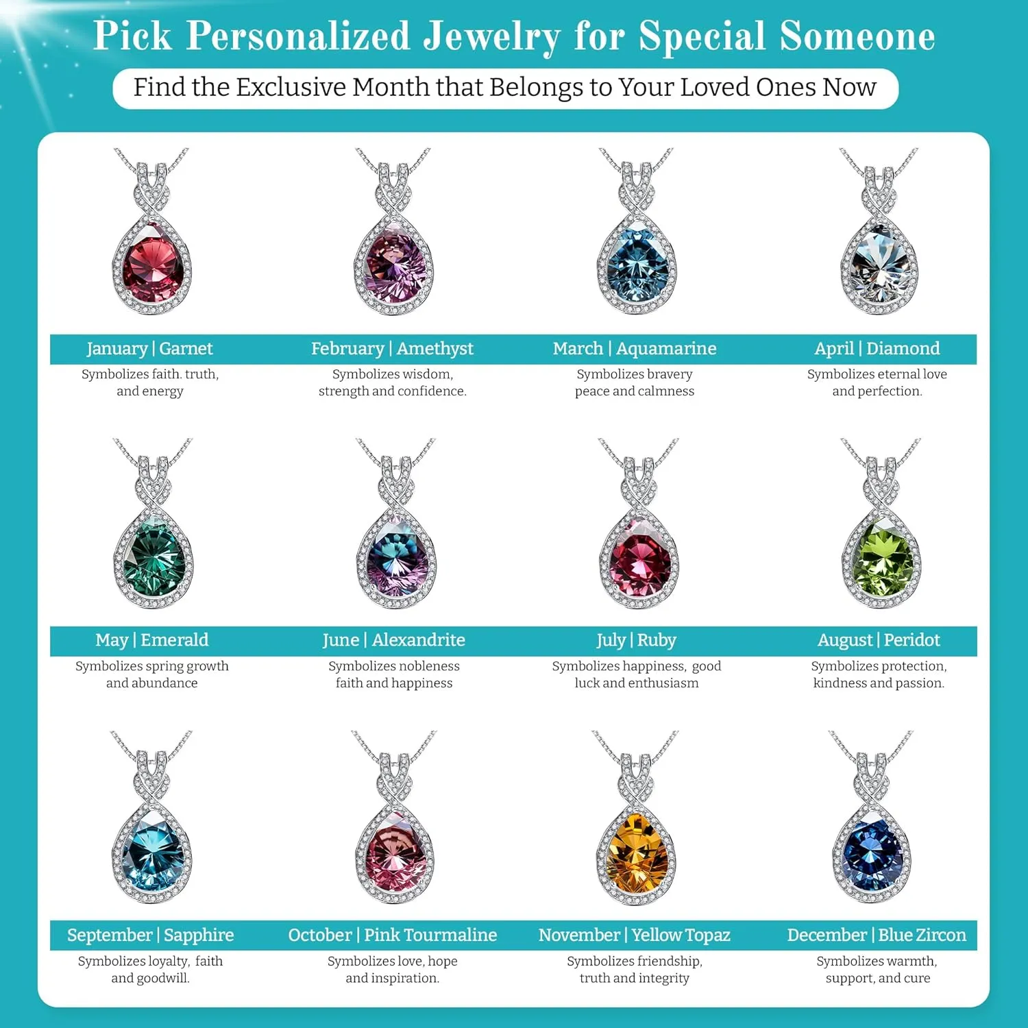 Platinum Plated Genuine Birthstone Infinity Necklace, Gold Necklaces for Women, 925 Sterling Silver Jewelry with Pendant Birthstone, Dainty Necklace, Birthday Gifts for Her