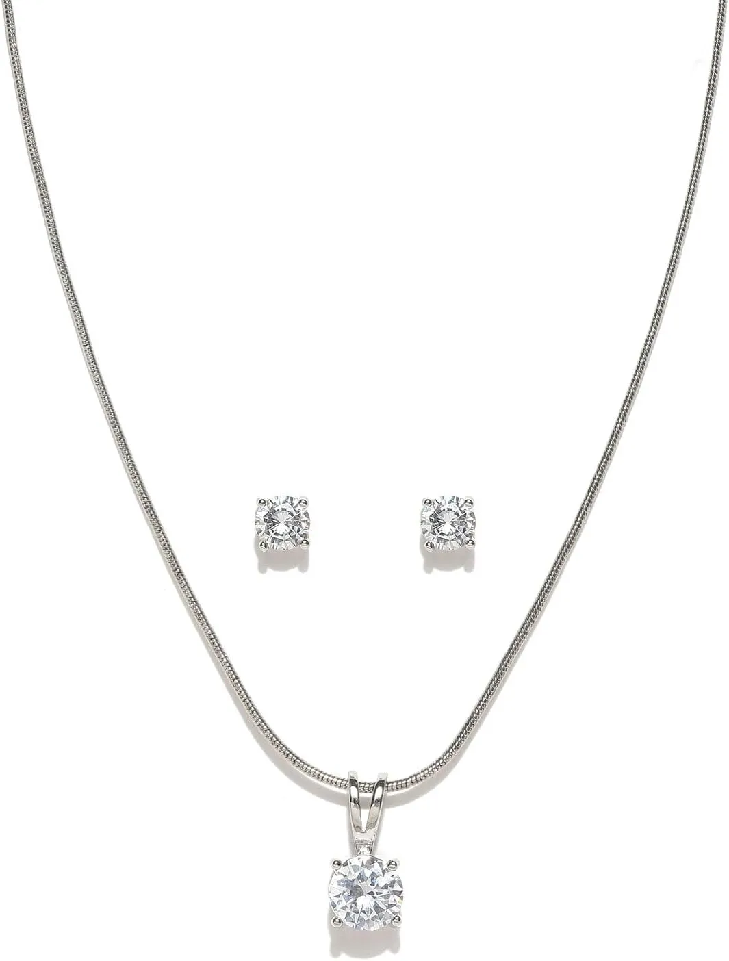 Platinum-Plated Silver Cz Stone-Studded Jewellery Set-DMZ-1119, zzzz-s, Brass