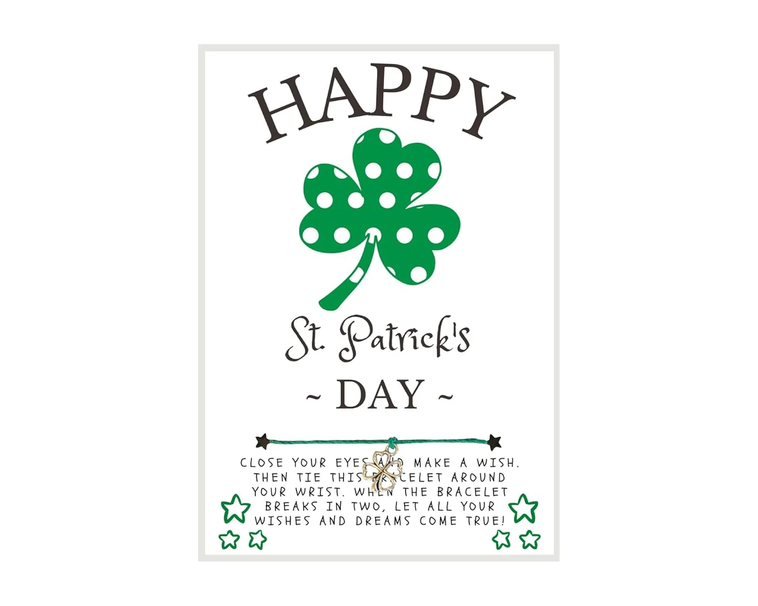 Polka Dot Shamrock/Clover St. Patrick's Day Wish, Wish Bracelet, Holiday Party Favor, Thank You, St. Patrick's Day WIsh Bracelet, Co-Worker Gift, Friendship Wish Bracelet