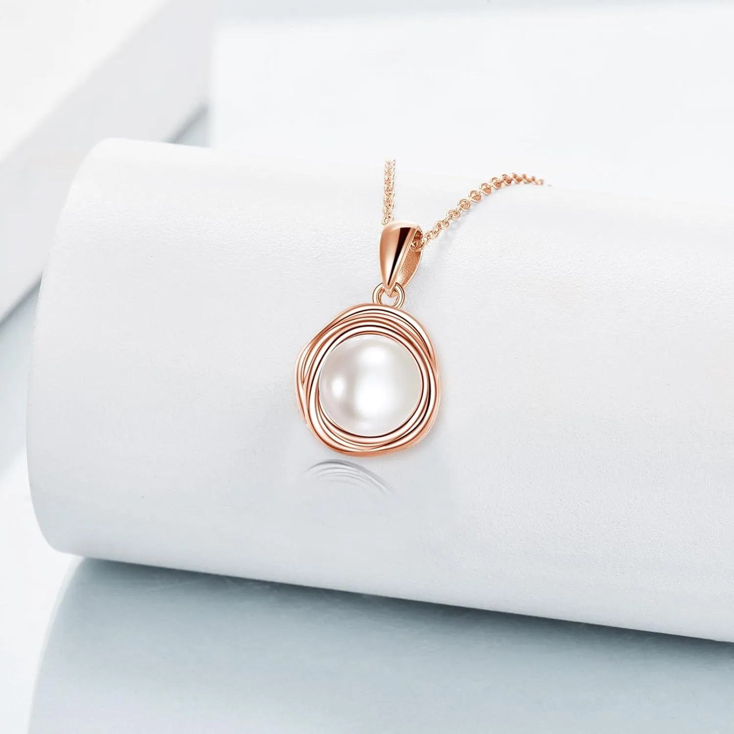 POPLYKE Pearl Moonstone Opal Black Pearl Necklaces for Women 925 Sterling Silver Single Pearl Necklace 8mm Pearl Gemstone Jewelry for Mom Wife