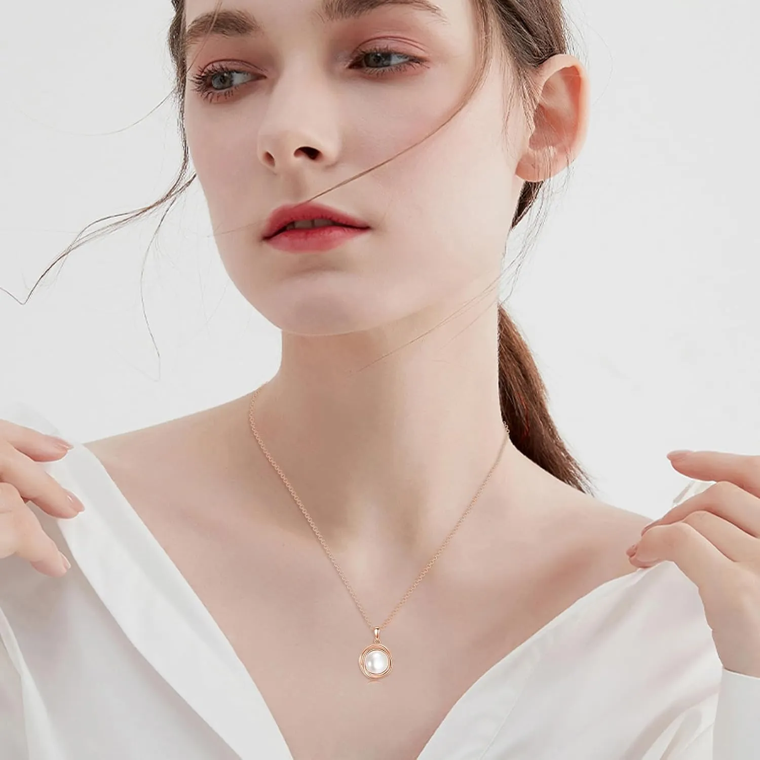 POPLYKE Pearl Moonstone Opal Black Pearl Necklaces for Women 925 Sterling Silver Single Pearl Necklace 8mm Pearl Gemstone Jewelry for Mom Wife