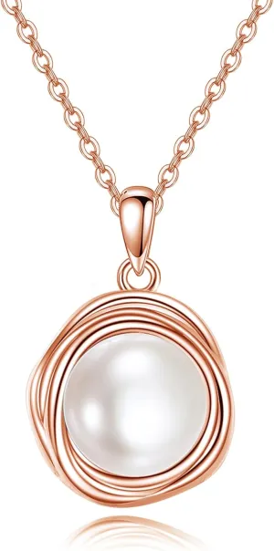POPLYKE Pearl Moonstone Opal Black Pearl Necklaces for Women 925 Sterling Silver Single Pearl Necklace 8mm Pearl Gemstone Jewelry for Mom Wife