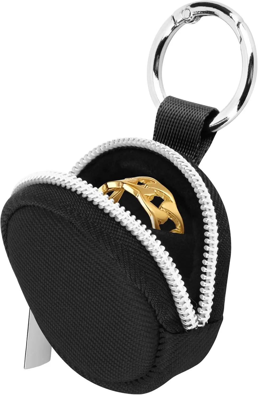 Portable Ring Organizer Case with Keychain, Traveling Ring Holder Storage Bag, Anti-Lost Keychain Container for Rings, Jewelry (1, Black)