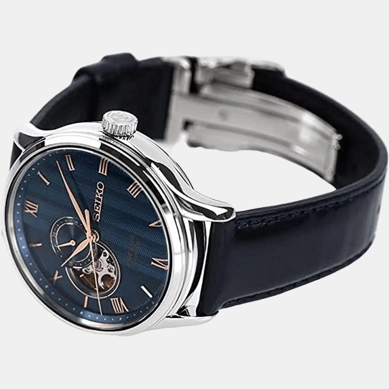 Presage Men's Blue Analog Leather Automatic Watch SSA421J1