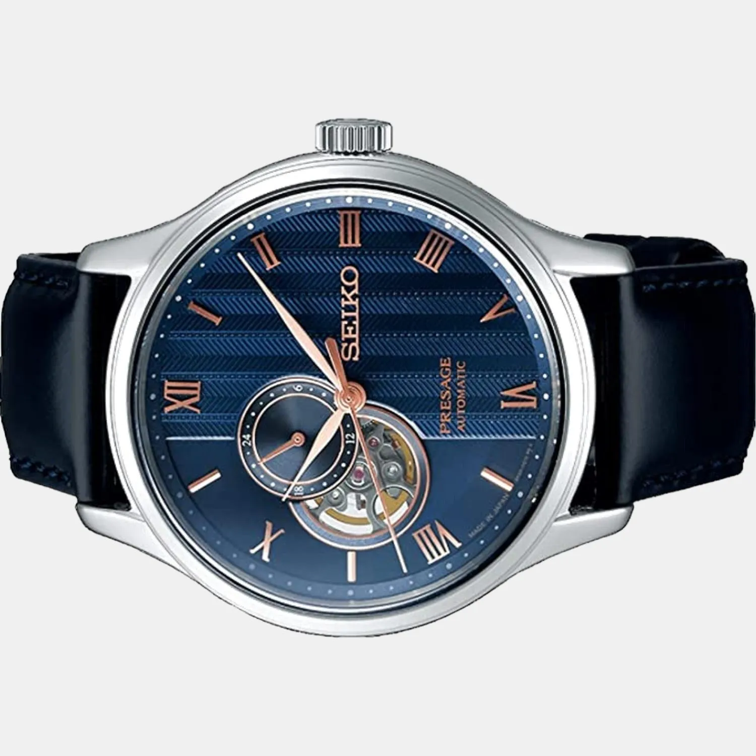 Presage Men's Blue Analog Leather Automatic Watch SSA421J1